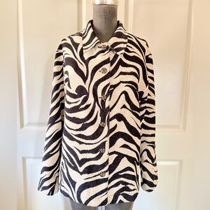 Tanjay Zebra Tapestry Jacket Black Ivory Button Front Medium